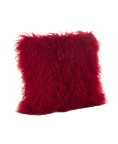 Shop Saro Lifestyle Mongolian Wool Lamb Fur Decorative Pillow, 20" X 20" In Cranberry