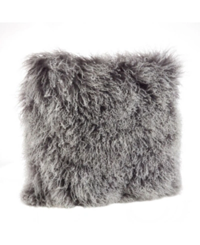 Shop Saro Lifestyle Mongolian Wool Lamb Fur Decorative Pillow, 20" X 20" In Charcoal