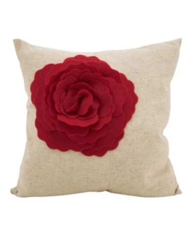 Shop Saro Lifestyle Rose Flower Statement Throw Pillow, 18" X 18" In Red
