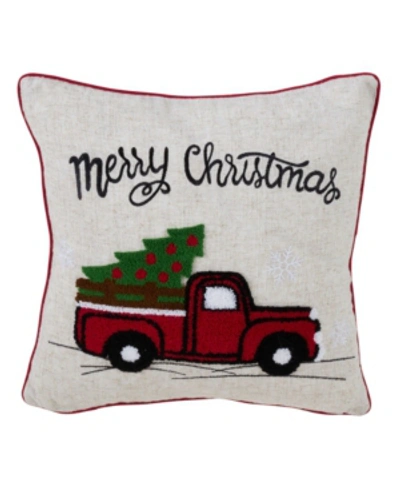 Shop Saro Lifestyle Retro Christmas Red Truck Decorative Pillow, 16" X 16" In Multi