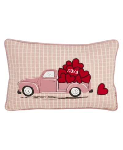 Shop Saro Lifestyle Love Truck Print Throw Pillow, 13" X 20" In Blush