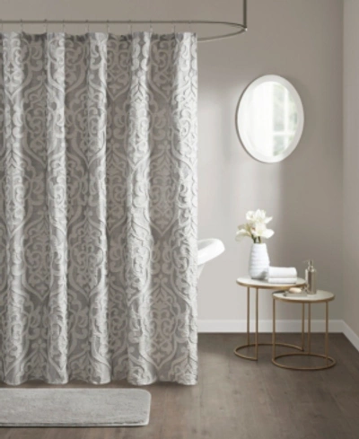 Shop Madison Park Odette Jacquard Shower Curtain, 72" X 72" In Silver-tone