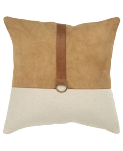 Shop Rizzy Home Colorblock Polyester Filled Decorative Pillow, 20" X 20" In Tan