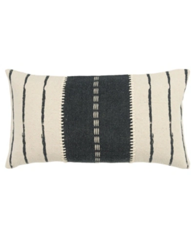Shop Rizzy Home Stripes Polyester Filled Decorative Pillow, 14" X 26" In Charcoal