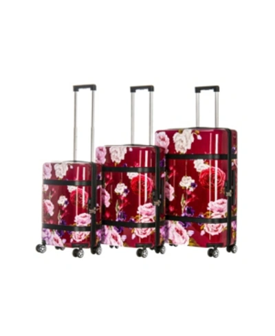 Shop Triforce Luggage Triforce Versailles 3-piece Spinner Floral Luggage Set In Red