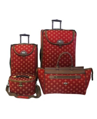 Shop American Flyer Fleur De Lis 4 Piece Luggage Set In Red