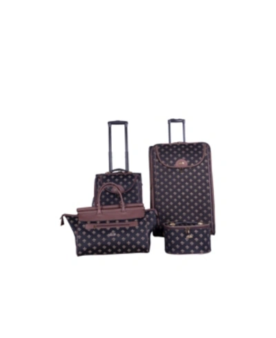 Shop American Flyer Fleur De Lis 4 Piece Luggage Set In Black