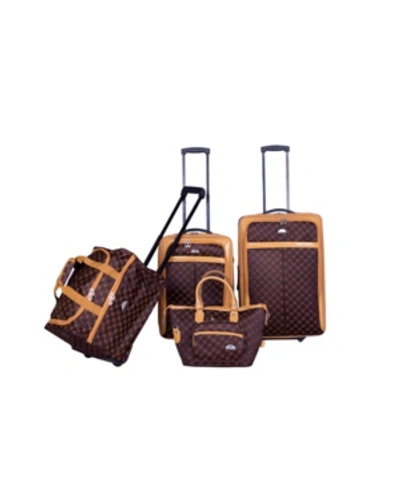 Shop American Flyer Signature 4 Piece Luggage Set In Dark Brown