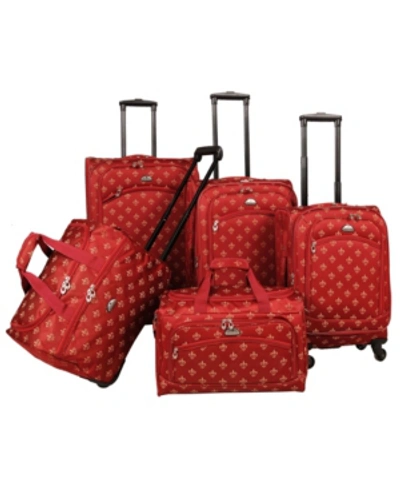 Shop American Flyer Fleur De Lis 5 Piece Spinner Luggage Set In Red