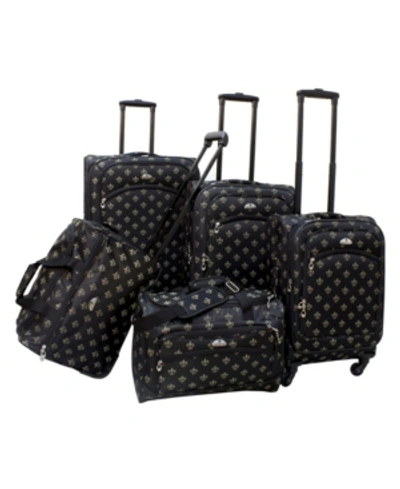 Shop American Flyer Fleur De Lis 5 Piece Spinner Luggage Set In Black