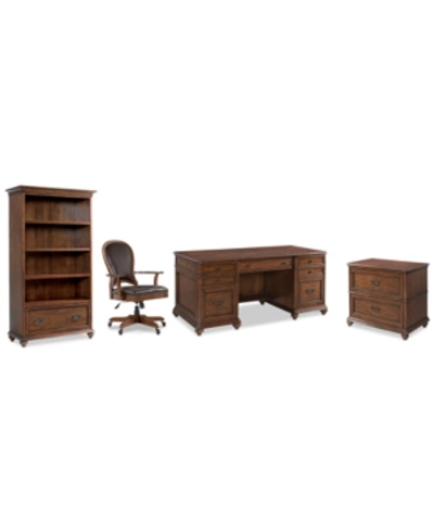 Furniture Clinton Hill Cherry Home Office, 4-pc. Set (executive Desk, Lateral File Cabinet, Open Bookcase & Le In Cherry