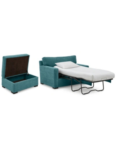 Furniture Radley 54" Fabric Chair Bed & 36" Storage Ottoman, Created For Macy's In Heavenly Saphire Blue