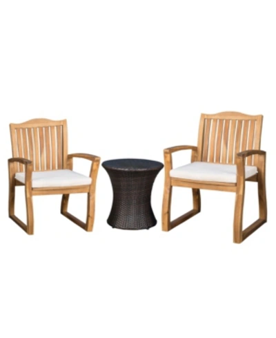 Shop Noble House Avalon Outdoor 3 Piece Chat Set With Hourglass Table In Brown