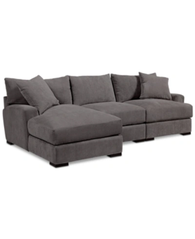 Shop Furniture Rhyder 3-pc. Fabric Sectional Sofa With Chaise, Created For Macy's In Parallel Dove Grey
