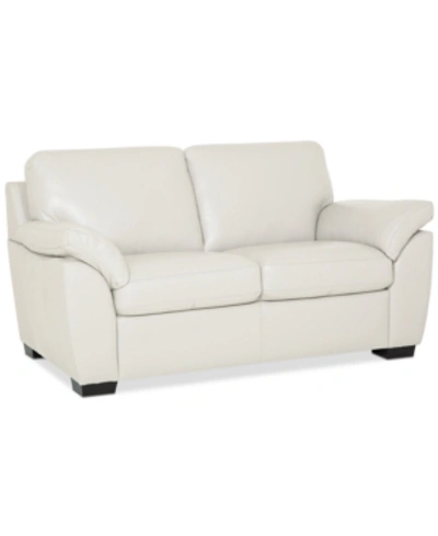 Shop Furniture Lothan 64" Leather Loveseat, Created For Macy's In Valencia Snow White