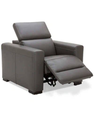 Furniture Nevio 39" Leather Power Recliner With Rachet Headrest In Smoke Grey