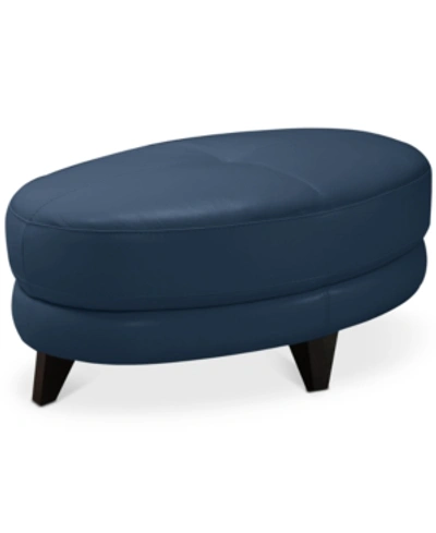 Furniture Myia Tufted Leather Oval Ottoman, Created For Macy's In Peacock Blue