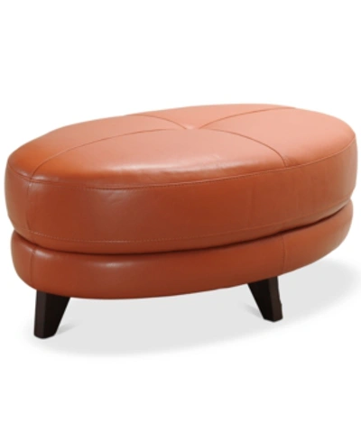 Furniture Myia Tufted Leather Oval Ottoman, Created For Macy's In Terracotta Orange