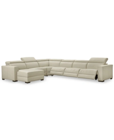 Furniture Nevio 6 Pc Leather Sectional, Ivory Leather Sectional With Recliners