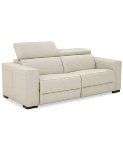 Furniture Nevio 82" 2pc Leather Sofa With 2 Power Recliners, Created For Macy's In Argento Stone Ivory