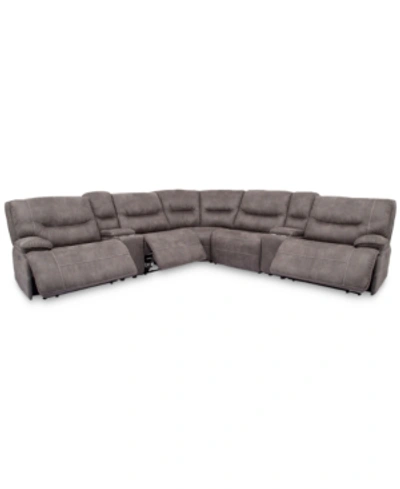 Shop Furniture Closeout! Felyx 133" 7-pc. Fabric Sectional Sofa With 3 Power Recliners, Power Headrests, 2 Consoles In Elk Grey
