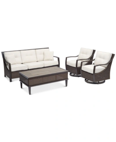 Shop Furniture North Shore Outdoor 4-pc. Seating Set (sofa, 2 Swivel Chairs & Coffee Table) With Sunbrella Cushions In Cast Pumice