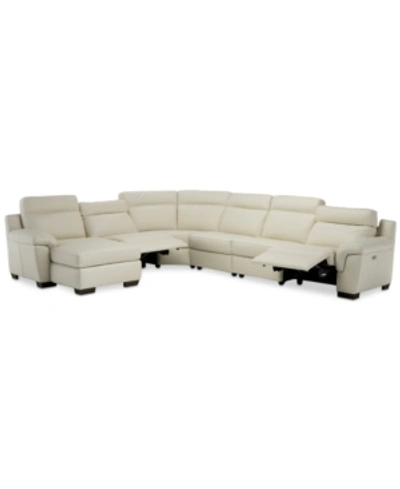 Shop Furniture Julius Ii 150" 6-pc. Leather Chaise Sectional Sofa With 2 Power Recliners, Power Headrests & Usb Pow In Off White