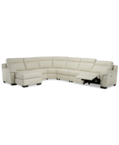 Shop Furniture Julius Ii 6-pc. Leather Chaise Sectional Sofa With 1 Power Recliner, Power Headrest & Usb Power Outl In Off White