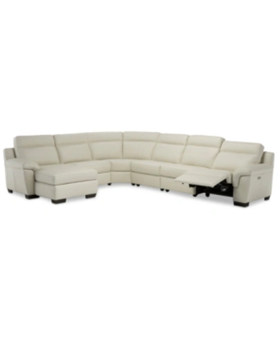 Furniture Closeout! Julius Ii 6-pc. Leather Chaise Sectional Sofa With 1 Power Recliner, Power Headrest & Usb In Off White