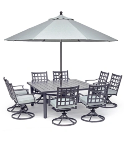 Shop Furniture Highland Aluminum Outdoor 9-pc. Dining Set (64" Square Dining Table And 8 Swivel Rockers) With Sunbr In Cast Mist