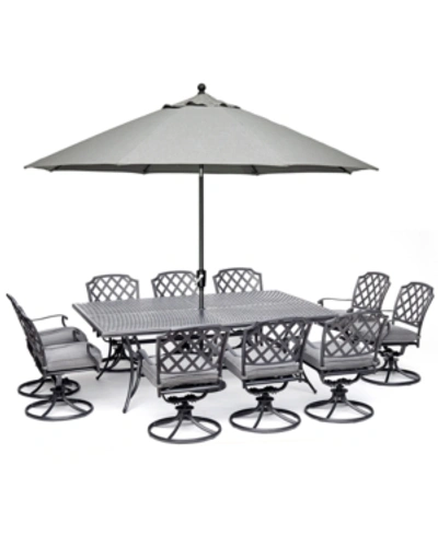 Shop Furniture Grove Hill Ii Outdoor Cast Aluminum 11-pc. Dining Set (84" X 60" Table & 10 Swivel Chairs) With Sunb In Cast Slate