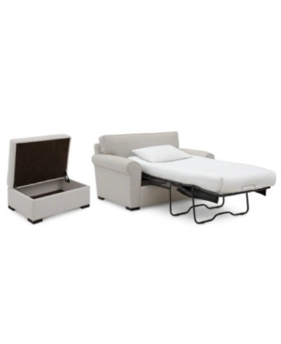 Shop Furniture Astra 59" Fabric Chair Bed & 36" Fabric Storage Ottoman Set, Created For Macy's In Dawson Oatmeal Grey