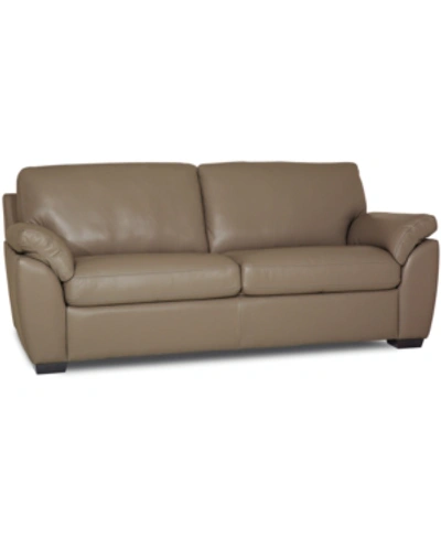 Shop Furniture Lothan 79" Leather Apartment Sofa With 2 Cushions, Created For Macy's In Valencia Dune Beige