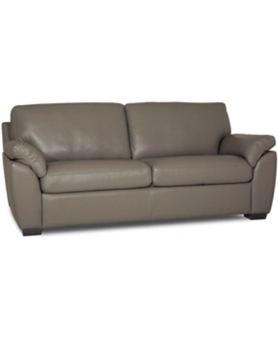 Shop Furniture Lothan 79" Leather Apartment Sofa With 2 Cushions, Created For Macy's In Valencia Pewter Grey