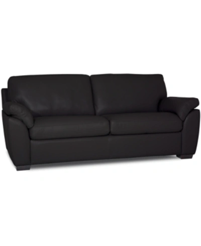 Shop Furniture Lothan 79" Leather Apartment Sofa With 2 Cushions, Created For Macy's In Valencia Ink Black