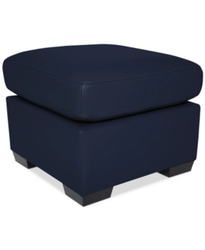 Furniture Lothan 24" Leather Ottoman, Created For Macy's In Valencia Sapphire Blue