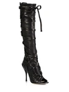 JIMMY CHOO Anneli Strappy Leather Knee-High Peep-Toe Boots
