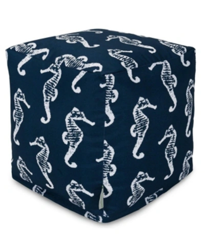 Shop Majestic Home Goods Sea Horse Ottoman Pouf Cube 17" X 17" In Navy