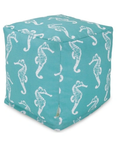 Majestic Home Goods Sea Horse Ottoman Pouf Cube 17" X 17" In Teal
