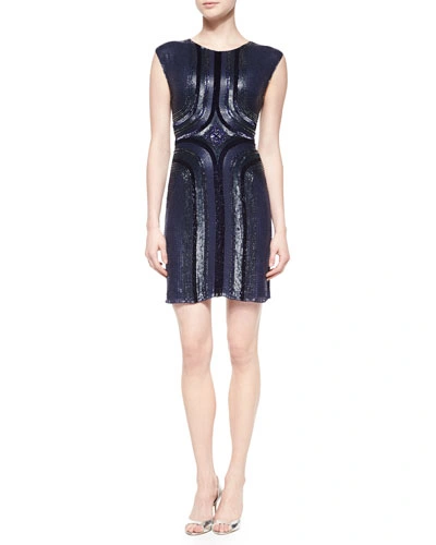 Jenny Packham Geometric Sequined Cocktail Dress, Abyss Blue