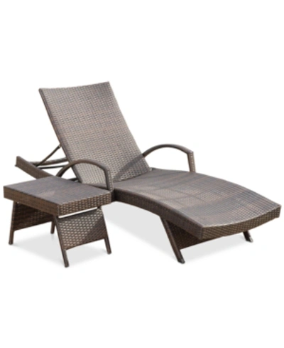 Noble House Hayden Outdoor Chaise Lounge And Table Set In Brown