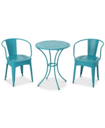 Shop Noble House Lorenzo 3-pc. Outdoor Leaf Set In Matte Teal