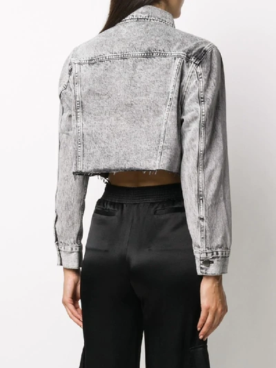 Shop Frame Frayed-hem Cropped Denim Jacket In Grey