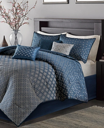 Madison Park Biloxi Jacquard Geometric 7-pc. Comforter Set, California King In Navy