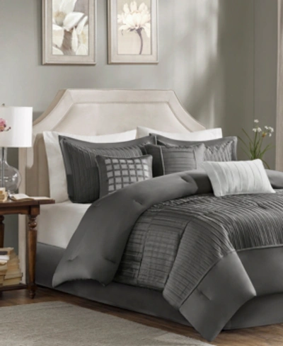 Shop Madison Park Trinity Charmeuse 7-pc. California King Comforter Set Bedding In Grey