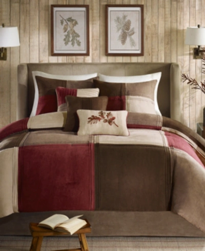 Shop Madison Park Jackson Blocks Faux-suede 7-pc. Comforter Set, Queen In Red