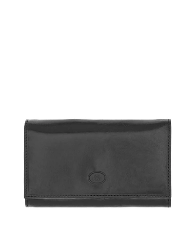 Shop The Bridge Designer Wallets Story Donna Black Genuine Leather Flap Wallet W/zip Pocket In Noir