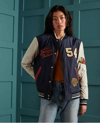 Shop Superdry Women's Varsity Souvenir Bomber Jacket Navy / Eclipse Navy