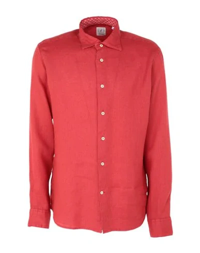 Shop Drumohr Man Shirt Rust Size S Linen In Red