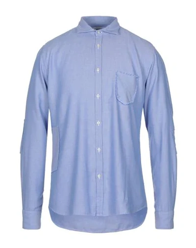 Shop Aglini Man Shirt Azure Size 16 Cotton In Blue